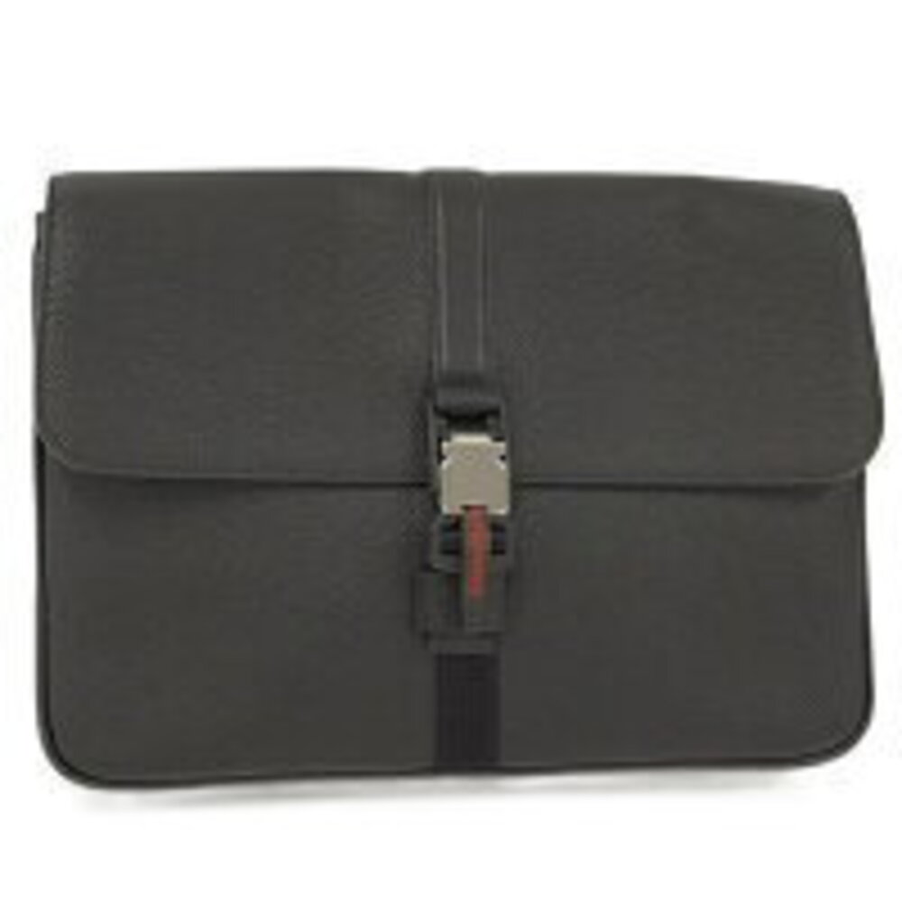 GUCCI Business Case Clutch Bag Leather Black